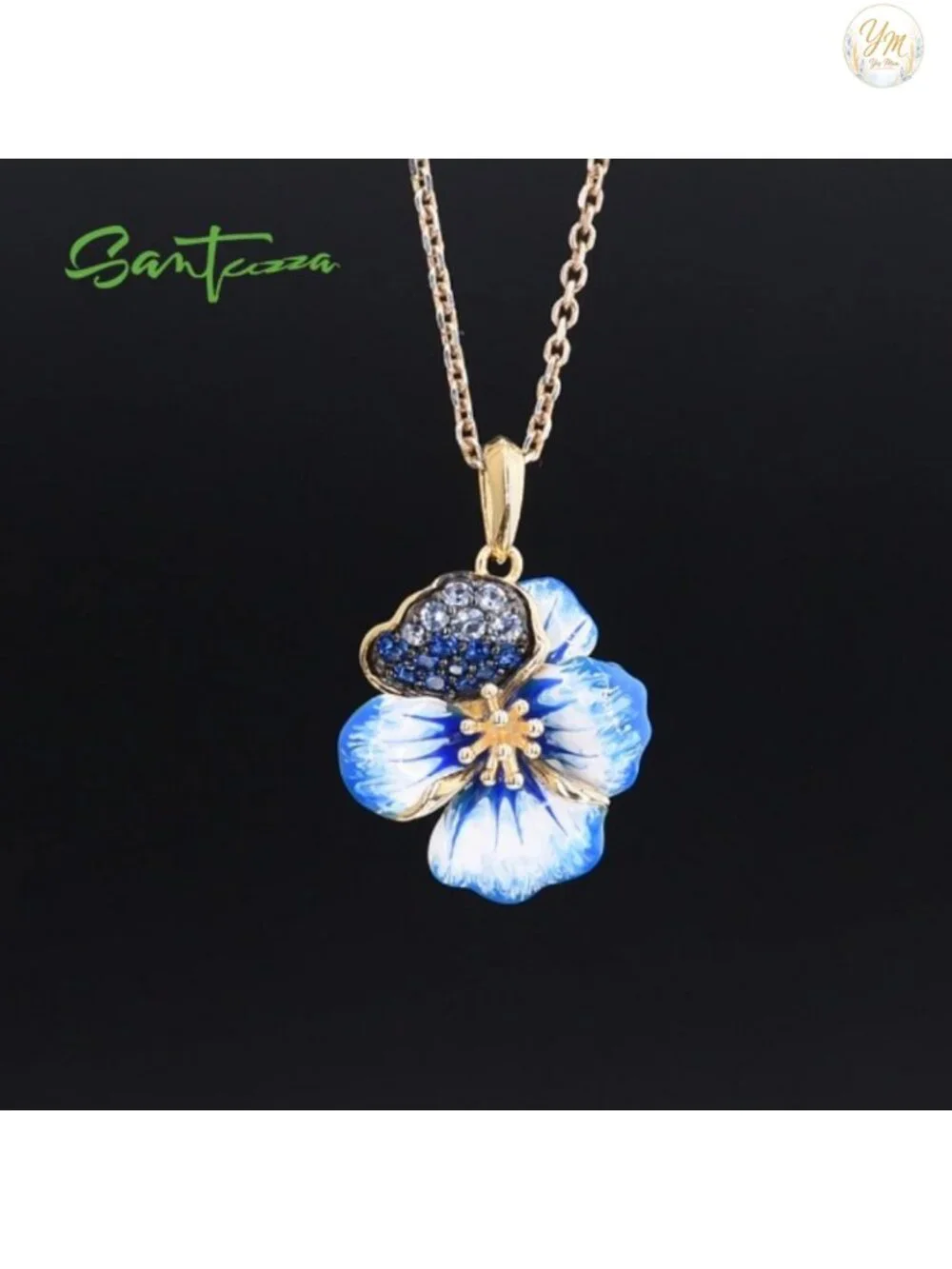 925 Sterling Silver Handmade Enamel Flower Pendant Jewelry for Women